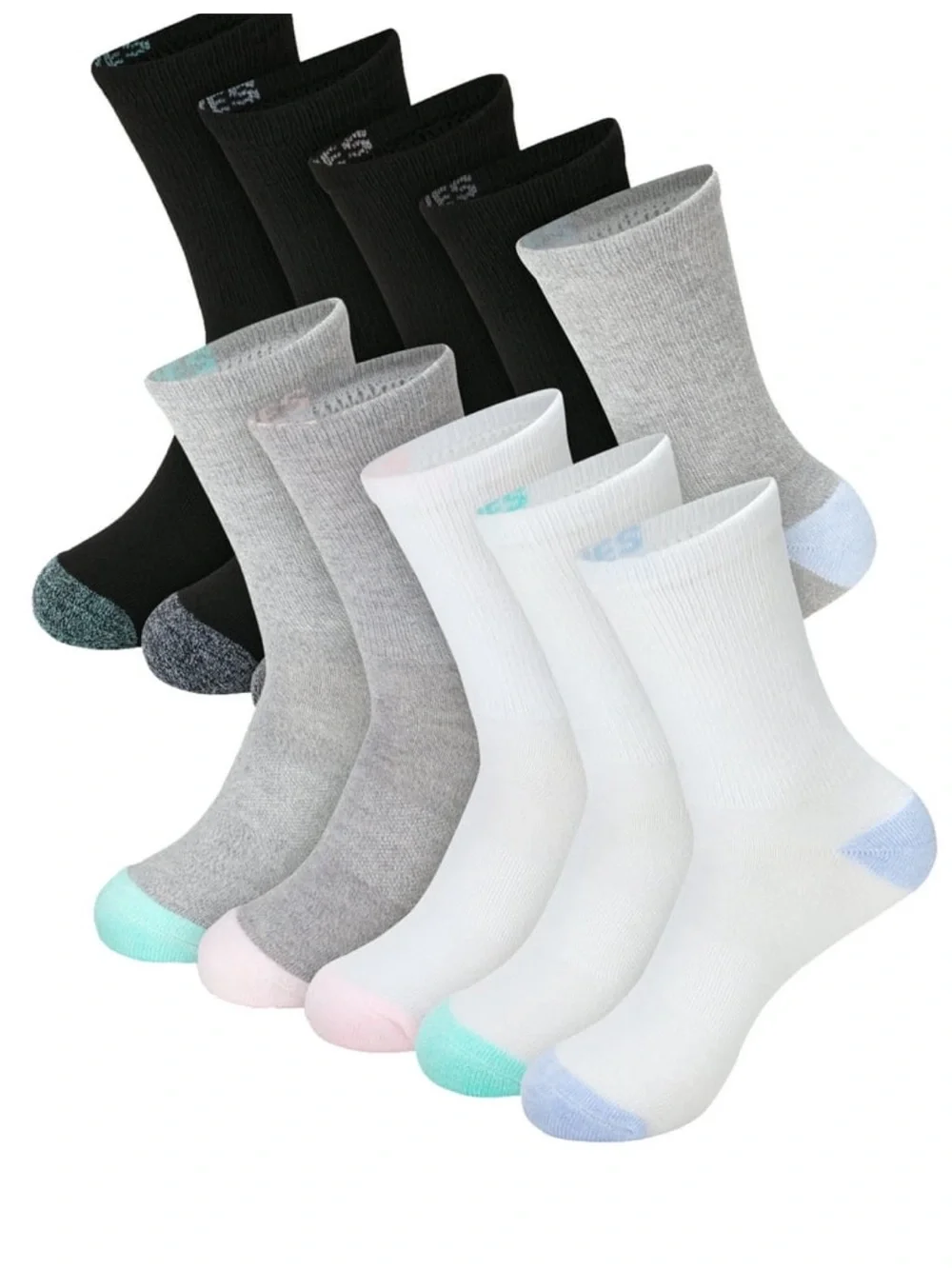 Hanes Moves Compression Arch Crew Socks - Gray & White - 10 Pack